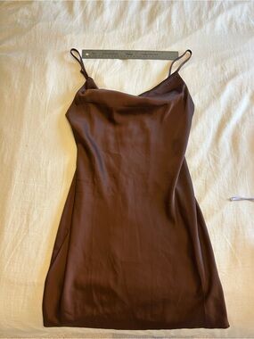 Urban Outfitters Brown Satin Slip Dress with Cowl Neck